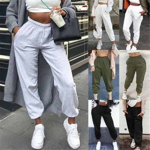 Women Casual Sweatpants High Waist Loose Thickened Fleece Jogger Drawstring Solid Activewear Long Trousers