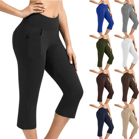 Women's High Waist Yoga Pants Solid Color Pocket Butt Lifting Athletic Leggings