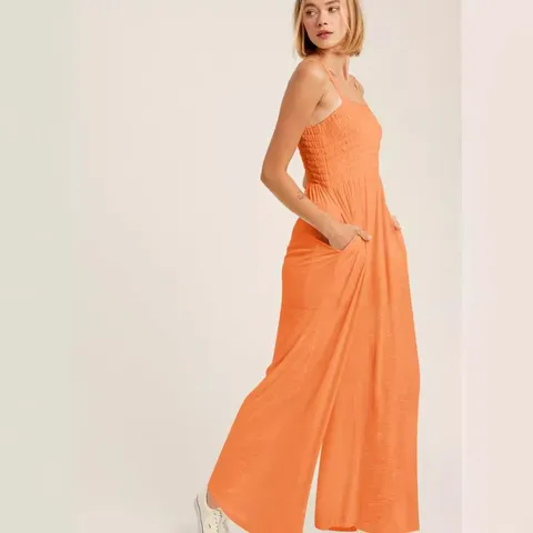 Damen Casual Baumwolle Ärmellos Trägerlos Hohe Taille Lockere Weite Bein Jumpsuit Einfarbig Pendeln Lange Hose