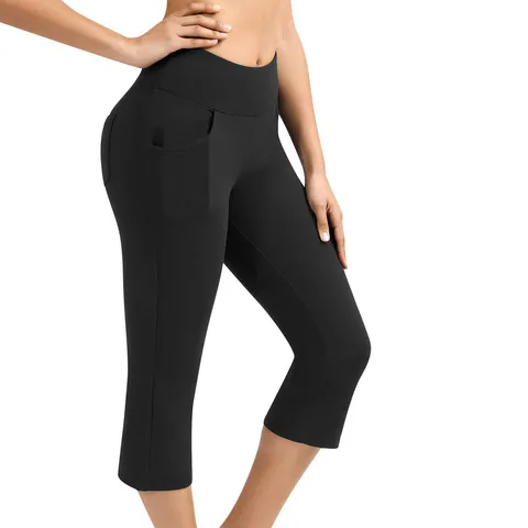 Women's High Waist Yoga Pants Solid Color Pocket Butt Lifting Athletic Leggings