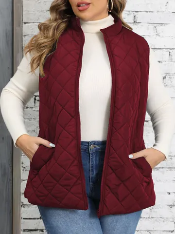 Damen Casual Leicht Gesteppte Puffer Weste Stehkragen Reißverschluss Winter Oberbekleidung Ärmellose Jacke