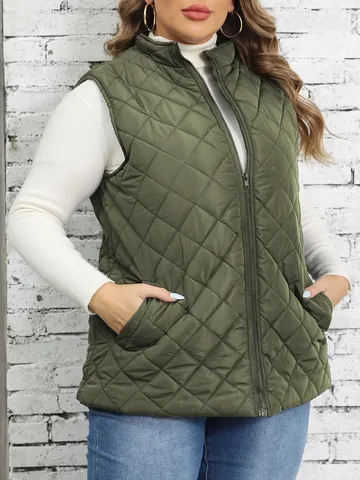 Damen Casual Leicht Gesteppte Puffer Weste Stehkragen Reißverschluss Winter Oberbekleidung Ärmellose Jacke