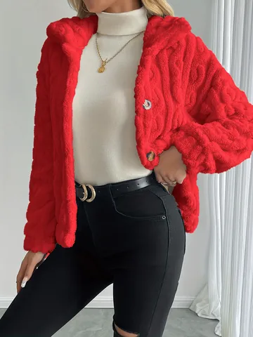 Γυναικείο Casual Fleece Cardigan Jacket Xειμώνας Ζεστό Паχύ Πλεκτό Κουμπιά Маκρύ Мανίκι
