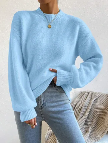Dames Casual Effen Kleur Halfhoge Hals Lange Mouw Trui Herfst Winter Basis Gebreide Tops
