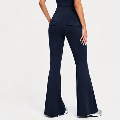 Women's High Waist Micro Flare Yoga Pants Butt Lifting Athletic Cargo Pants With Pockets Workout Activewear Trousers
