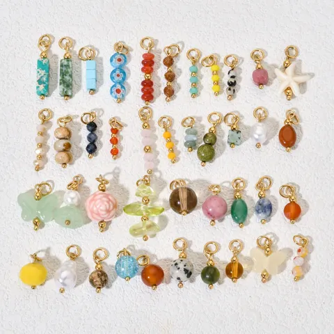 18K Gold Plated Alloy Natural Stone Charm Pendant Artificial Pearl Beads Sea Star Flower Drops For DIY Jewelry Making Earring Hoop Accessories Craft