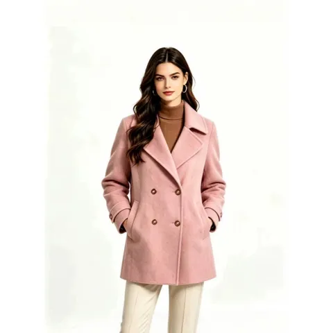 Women's Winter Casual Lapel Double-Breasted Woolen Coat Long Sleeve Solid Color Outerwear Fashion Commuter Jacket