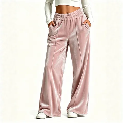 Women Casual High Waist Velvet Wide Leg Pants Autumn Winter Loose Straight Solid Color Commuter Long Trousers