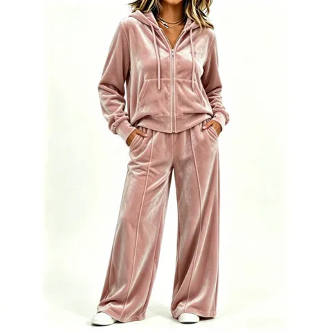 Sweat à Capuche en Velours Décontracté pour Femmes et Pantalon Large Haut et Bas Manches Longues