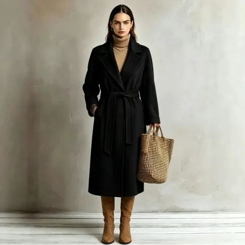 Women Casual Long Lapel Woolen Trench Coat Autumn Winter Elegant Commuting Jacket With Belt Outerwear
