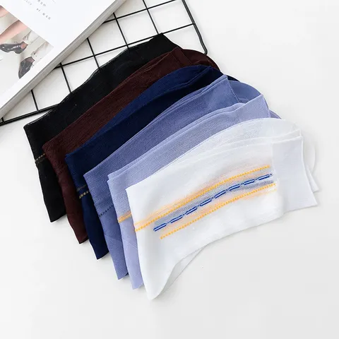 Men's Thin Nylon Silk Socks Mid-Calf Jacquard Striped Dress Socks For Middle-Aged And Elderly Comfortable Breathable Socks