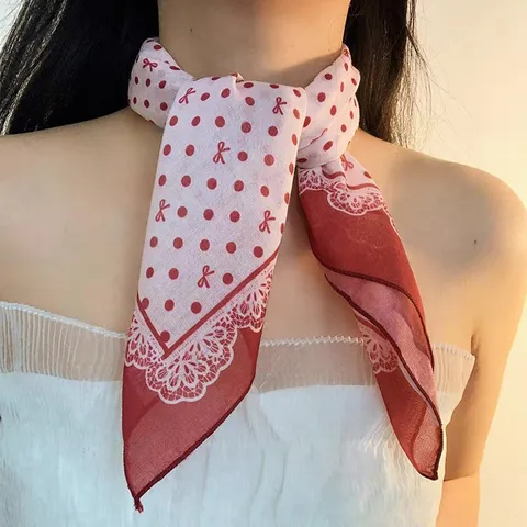Französischer Vintage Baumwolle Leinen Polka Dot Dreieckstuch Für Damen Spitzenbesatz Blumen Kopftuch Resort Strand Haar Bandana Dekorativer Kopfschmuck Geschenk