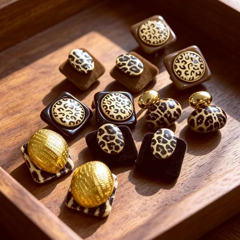 Vintage Retro Metal Flocking Leopard Print Stud Earrings Women Geometric Luxury Designer Party Jewelry Gift
