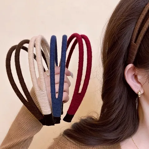 Korean Style Double Layer Wool Yarn Wrapped Hair Band Minimalist Solid Color Hair Hoops Fashion Hair Accessories