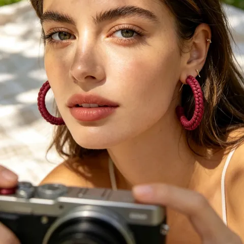 Exaggerated Large C Hoop Earrings Retro Hand Woven Leather Texture Earrings With 925 Sterling Silver Post Fashion Jewelry