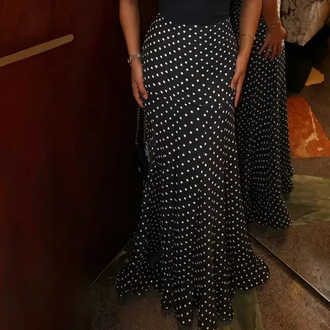 Women Vintage Polka Dot High Waist Mermaid Maxi Skirt Elegant Ruched Bodycon Fish Tail Long Skirt For Spring Summer Casual Wear