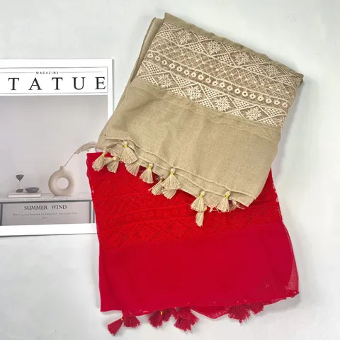 Eleganter Polyester Spitzen-Patchwork Schal Für Damen Batik Einfarbig Quasten Schultertuch Mode Pendeln Sonnenschutz Langer Schal