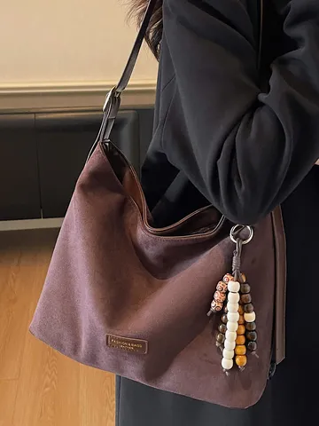 Women Vintage Faux Suede Tote Bag Large Commuter Underarm Shoulder Bag Casual Soft Crossbody Bag With Tassel