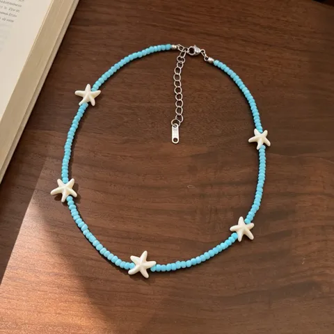 Boho Beaded Starfish Choker Κολιέ Μπλε Χάντρες Σπόρων Αστερίας Παραλία Διακοπές Κοσμήματα για Γυναίκες