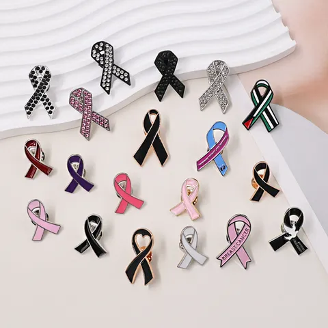 Broche de Cinta de Concientización Benéfica Aleación Diamante de Imitación Esmalte Lazo Broches Pin Conmemorativo Joyería de Moda Accesorios Para Mujeres Hombres