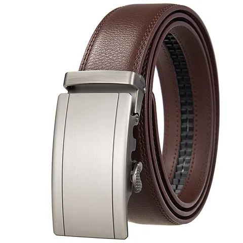 Ceinture en Cuir pour Hommes Business Décontracté Boucle Automatique Sangle de Taille à Cliquet en Cuir Fendu