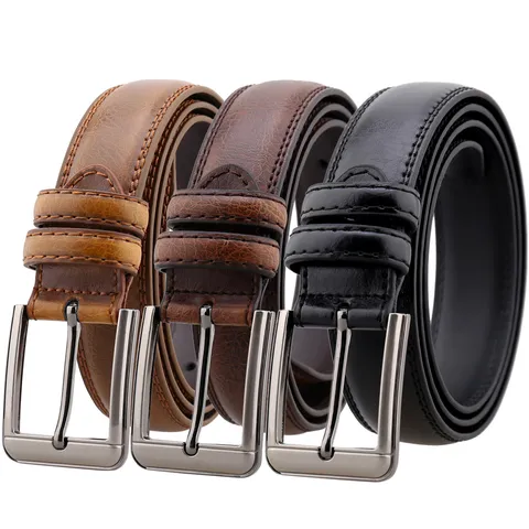 Ceinture en Cuir Véritable pour Hommes Affaires Casual Boucle Ardillon Couleur Unie Boucle en Alliage de Métal