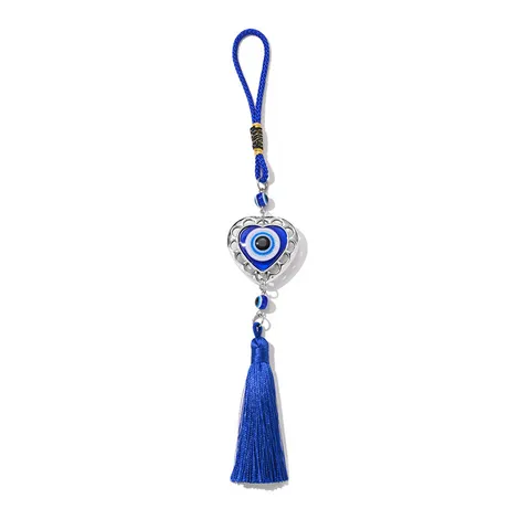 Turkish Blue Evil Eye Hanging Ornament With Tassel Heart Butterfly Round Metal Pendant Home Protection Amulet Blessing Gift
