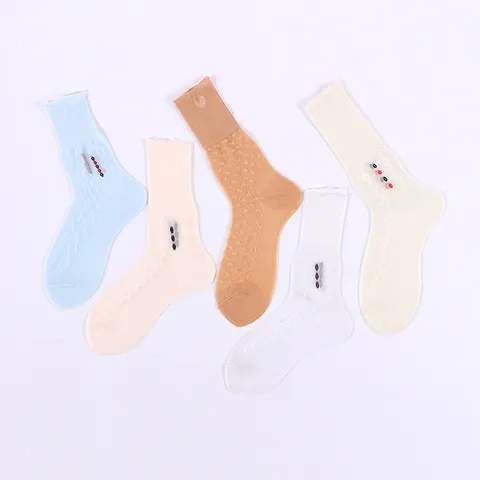 Calze di Seta Corte in Nylon Sottile da Donna Apertura Larga Traspiranti a Rete con Motivo Floreale per Donne di Mezza Età Minimaliste in Poliammide