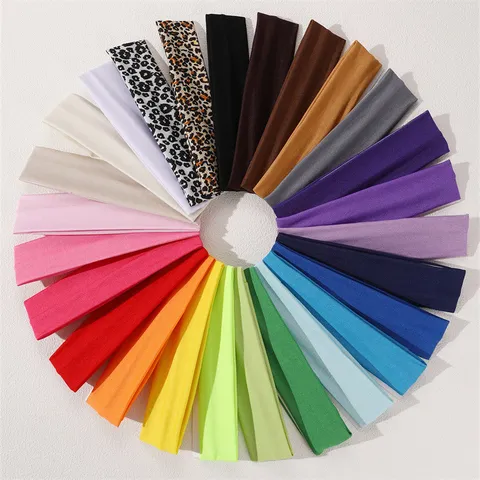Women High Elastic Sports Headband Solid Color Leopard Print Yoga Sweatband Soft Knitted Hair Band Breathable Workout Turban Non-Slip Headwrap Hair Accessories