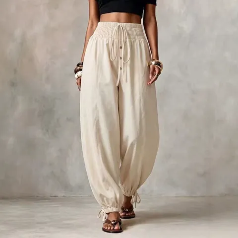 Damen Hohe Taille Kordelzug Freizeithose Komfortable Gespleißte Einfarbige Jogger Bündchen Lange Hose Für Frühling Herbst