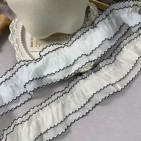 Doppelschichtiges Schneegarn Geraffter Spitzenbesatz Vintage Hundezahnkante Dekoratives Band Für DIY Kleidung Kragen Manschette Nähzubehör