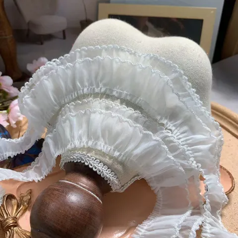 Elegant White Double Layer Snow Gauze Lace Trim With Scalloped Picot Edge For Lolita Doll Clothing Collar Cuff DIY Sewing Decoration