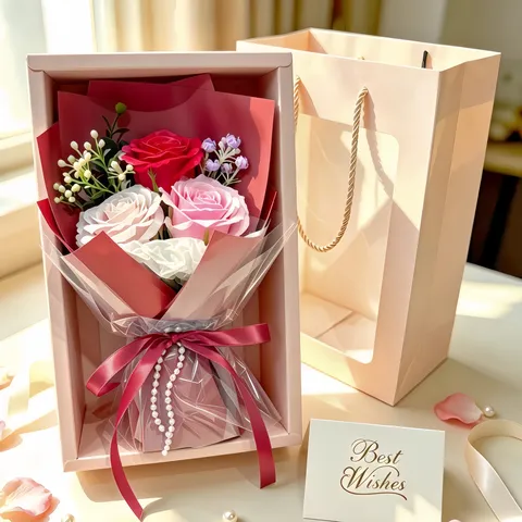 Handgefertigte Seifenrosen Blumenstrauß Geschenkbox Mit Fenster Perle Schleife Romantisches Geschenk Für Valentinstag Muttertag Geburtstag