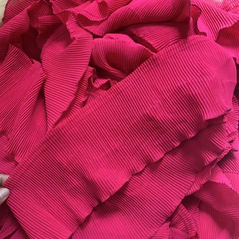 Rose Red Pleated Chiffon Lace Trim Soft Ruffled Fabric Ribbon For DIY Dress Sewing Curtain Craft Accessories