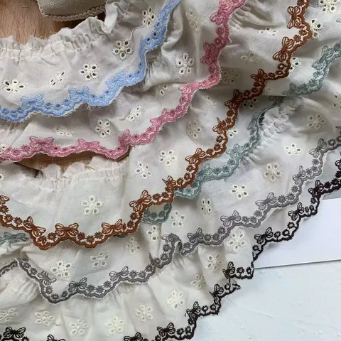 5.5cm Wide Butterfly Embroidered Cotton Pleated Lace Trim For Lolita Dress Doll Clothing DIY Sewing Craft Fabric Decor