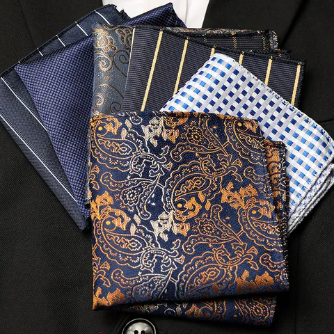 Men Business Suit Pocket Square Blue Paisley Floral Polka Dot Striped Handkerchief For Wedding Banquet Formal Wear Polyester Accessory