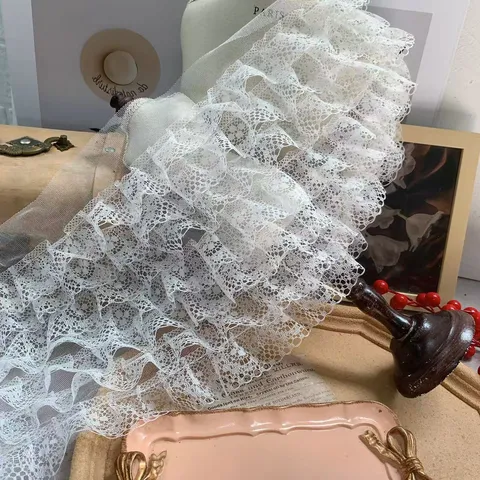 Seven Layers Pleated White Lace Trim For Princess Dress Curtain DIY Home Textile Fabric Delicate Mesh Sewing Supplies