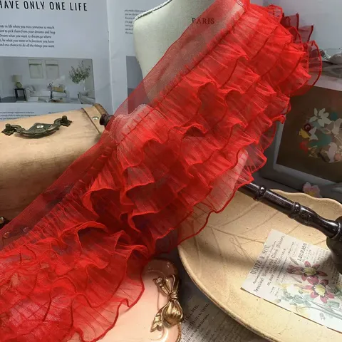 Five Layers Ruffle Mesh Lace Trim Pleated Organza Fabric For Princess Dress Hem Curtain Doll Clothing DIY Sewing Decoration