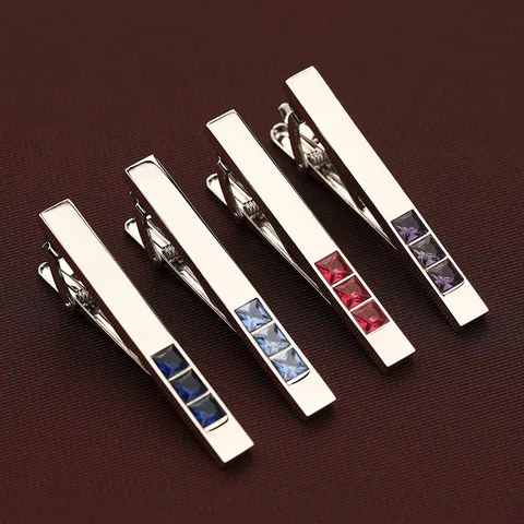 Business Men Copper Rhinestone Tie Clip Formal Wedding Necktie Bar For Suit Office Accessories With Elegant Gift Box Set