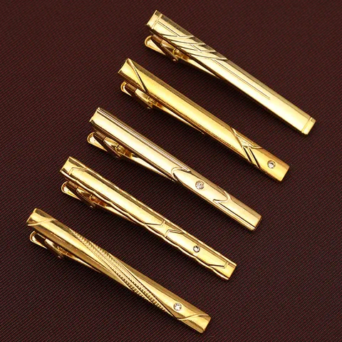 Luxury Gold Metal Tie Clip For Men Women Rhinestone Geometric Carved Tie Bar Business Formal Suit Wedding Jewelry Gift