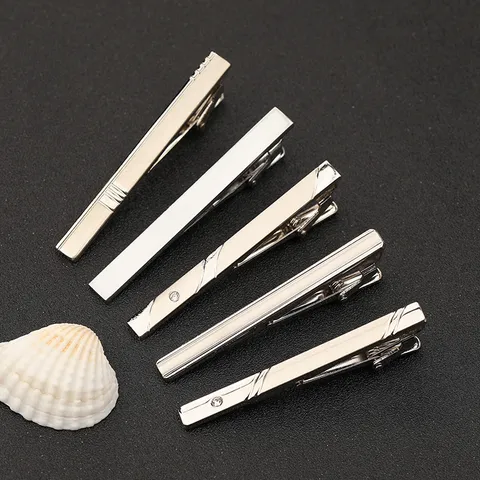 Metal Tie Clip For Men Women Business Formal Tie Bar Gold Silver Tone Rhinestone Inlaid Geometric Tie Clasp For Wedding Suit Accessory