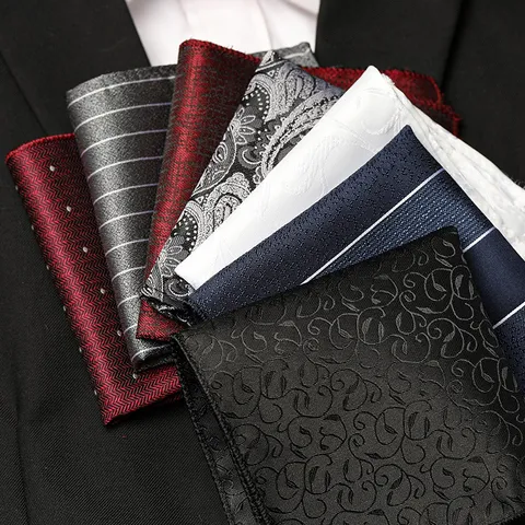 Men Business Polyester Pocket Square Formal Suit Handkerchief Floral Paisley Striped Jacquard Wedding Party Suit Accessories