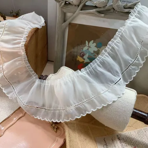 Weiße Organza Spitzenborte Gekerbte Pikotkante Ausgehöhlter Nähstoff Für Bekleidung Kragen Manschette DIY Heimdekoration