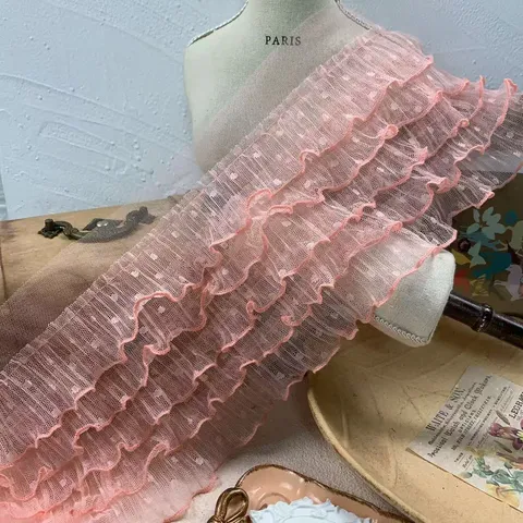 15CM Five-Layer Dot Mesh Ruffle Lace Trim For Doll Clothes Curtain DIY Sewing Decor Polyester Mesh Lace Ribbon Wedding Decor