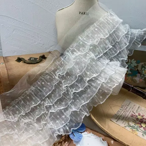 15CM Five-Layer Dot Mesh Ruffle Lace Trim For Doll Clothes Curtain DIY Sewing Decor Polyester Mesh Lace Ribbon Wedding Decor