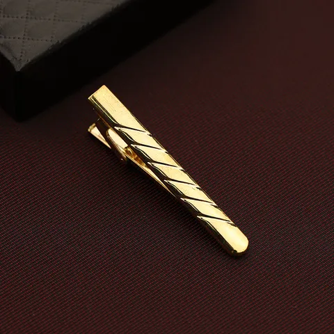 Men Business Formal Gold Iron Tie Clip Simple Geometric Engraved Pattern Rhinestone Inlaid Metal Tie Bar For Suit Wedding Party Jewelry Accessory