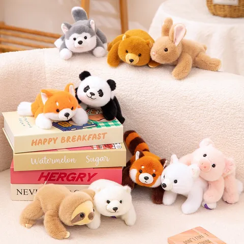 Cute Lying Plush Animal Toy Soft Polyester Panda Hippo Otter Puppy Fox Stuffed Animal For Desk Decor Healing Companion Gift
