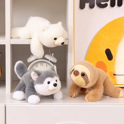 Cute Lying Plush Animal Toy Soft Polyester Panda Hippo Otter Puppy Fox Stuffed Animal For Desk Decor Healing Companion Gift