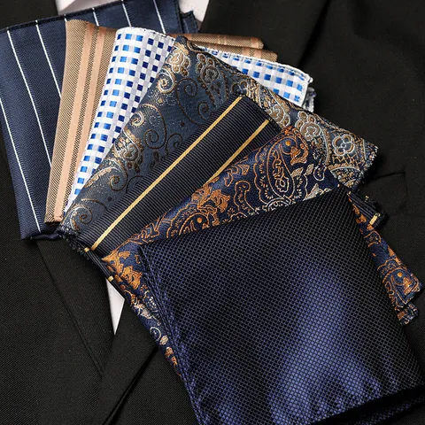 Men Business Suit Pocket Square Blue Paisley Floral Polka Dot Striped Handkerchief For Wedding Banquet Formal Wear Polyester Accessory