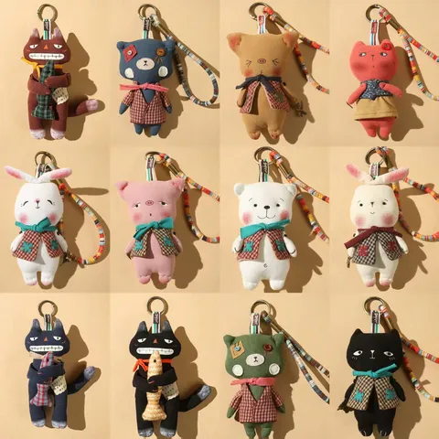 Colgante De Muñeca De Animal De Peluche Hecho A Mano Lindo Oso De Dibujos Animados Gato Conejo Cerdo Llaveros Bolsa Amuleto Lindo Juguete De Peluche Regalo
